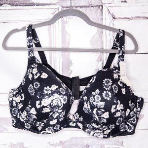 Lane Bryant 46DD Bra Uplift Plunge Floral Black